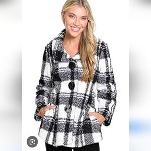 Ali Miles Button Front Fleece Jacket Three Quarters Sleeves Plaid Size PM
